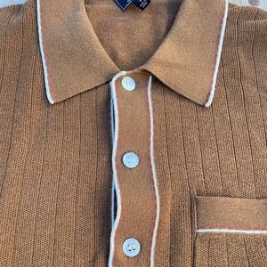 Todd Snyder Brown Polo Shirt with White and Red Accents